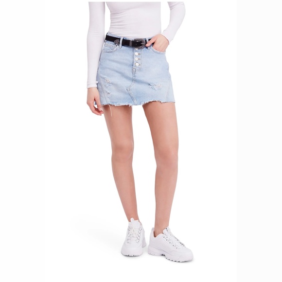 NWT FREE PEOPLE Distressed Washed Denim Mini Skirt - Picture 1 of 15